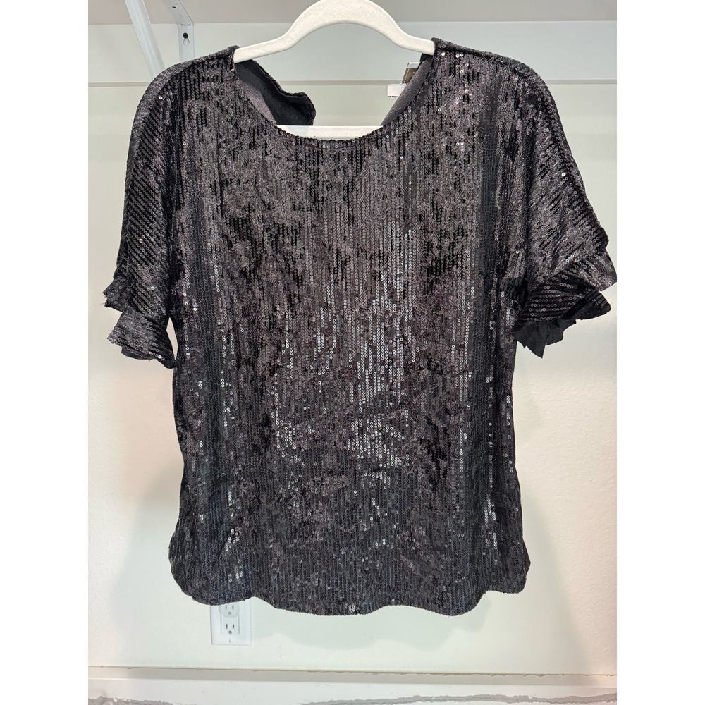 NWT Hayden Sequin Ruffle Sleeve‎ Blouse Black Size Medium